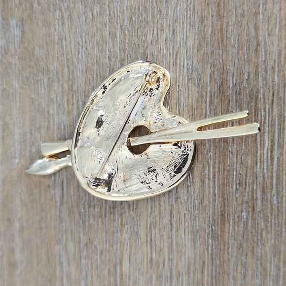 Vintage Painter’s Palette Brooch – Enamel & Rhinestone Accents - Picture 3 of 4